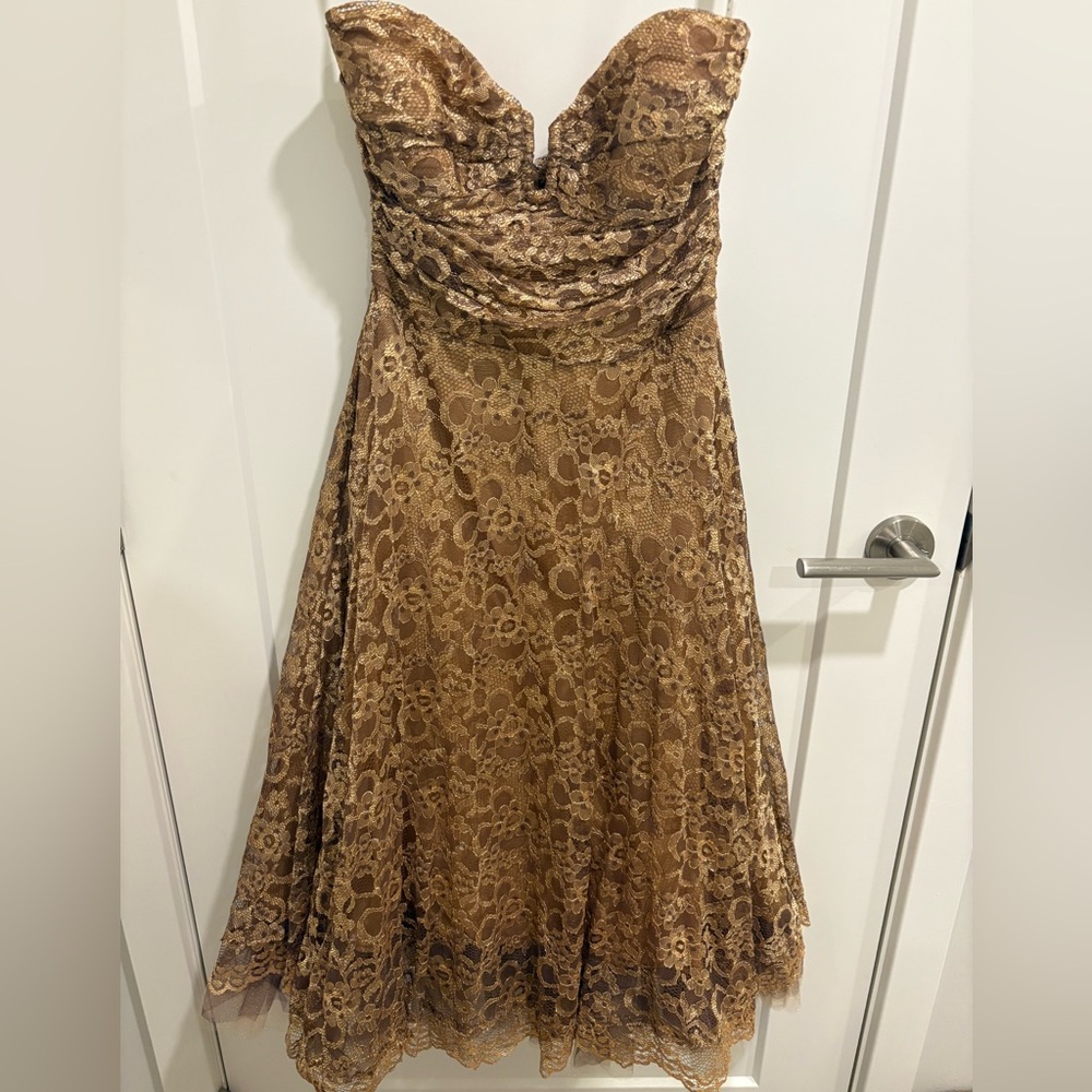 Vintage Prom Dress- Gold Lace Vintage Strapless